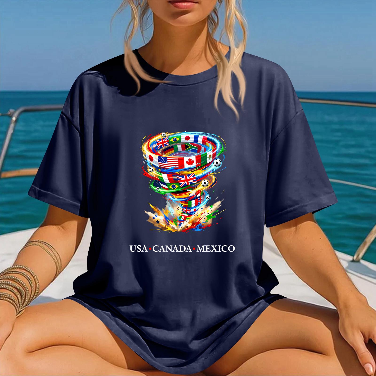 

Unisex Crew Neck Short Sleeve T-Shirt Featuring International Football Event Inspired Graphic Design Suitable for Casual Wear and Sports Activities S тёмно-синий
