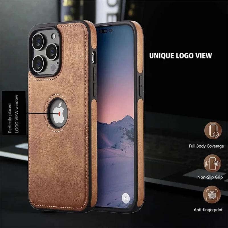 Logo Hole Luxury Leather Shockproof Case for IPhone 15 14 13 11 Pro Max 12 Mini XS XR X 8 7 Plus SE  15Pro Business Cover