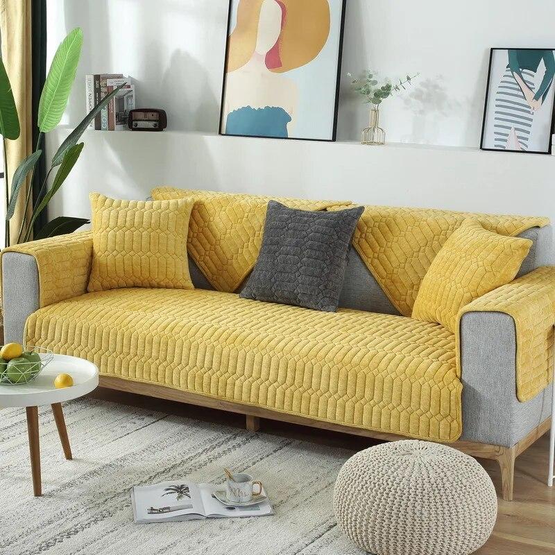 Crystal Velvet Sofa Polyester Winter Plush Sofa Cushion Uniform Color Modern Simple Sofa Cover