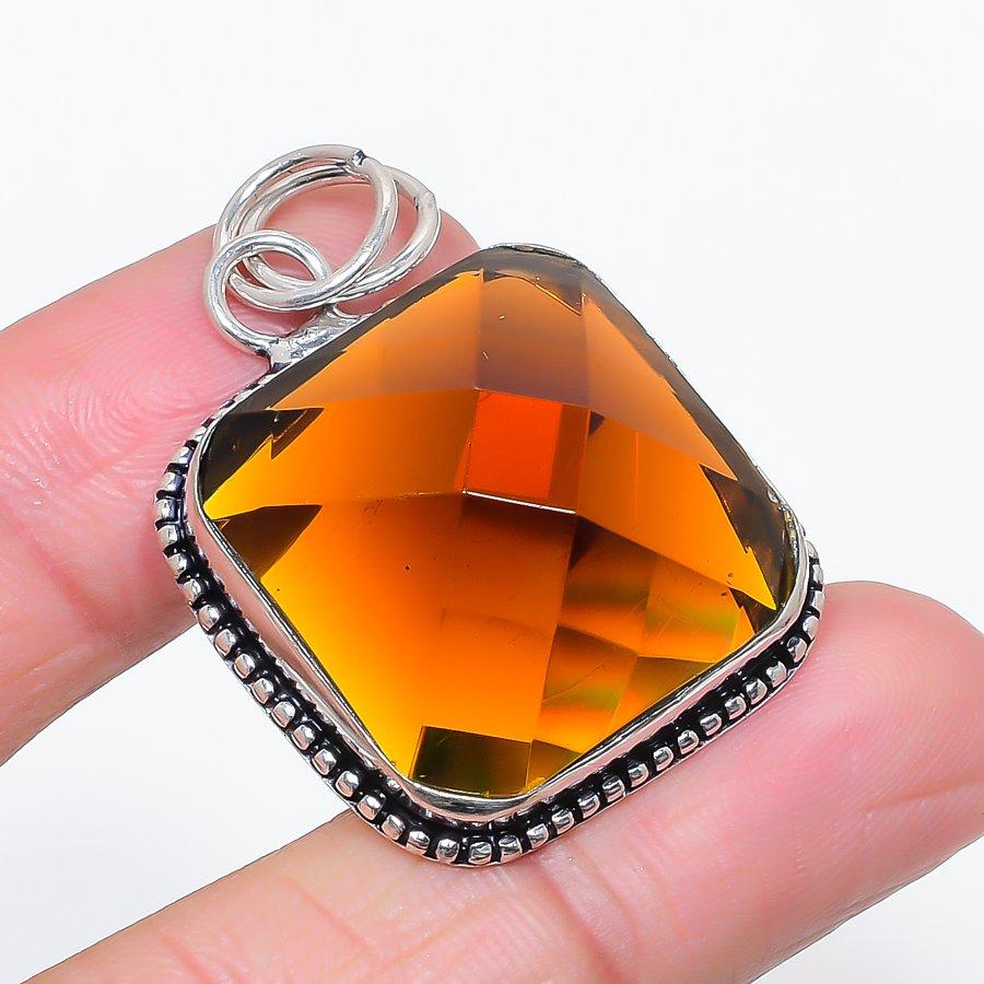 

Натуральный Цитрин Драгоценный Камень Ручной Работы Ювелирное Изделие Подвеска из Стерлингового Серебра 925 пробы 1,73 C7D08