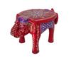 Two-Headed Wooden Elephant Stool Red Painted Mini Table