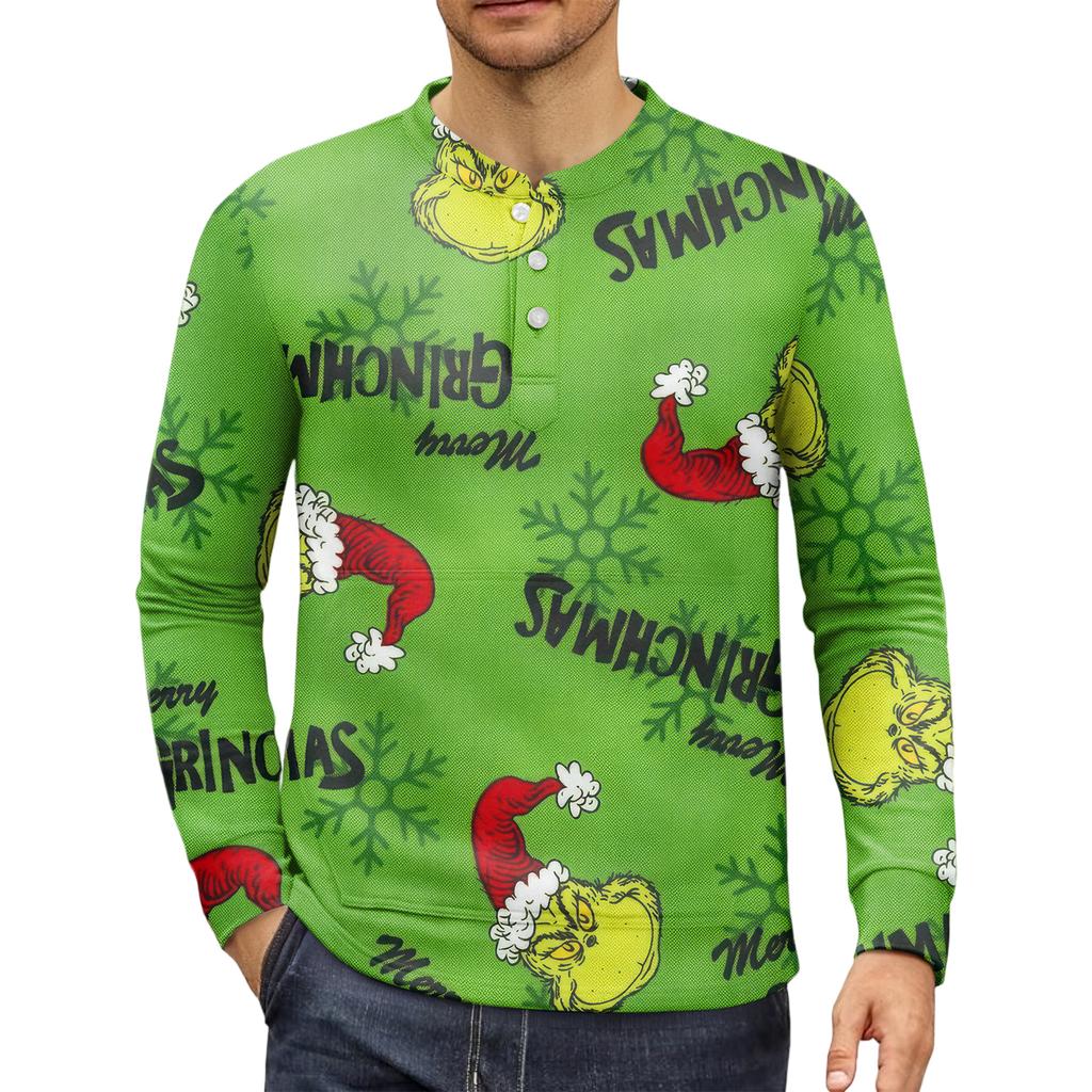 Pánská ležérní mikina na knoflíky, módní potištěná košile s dlouhým rukávem, pulovr