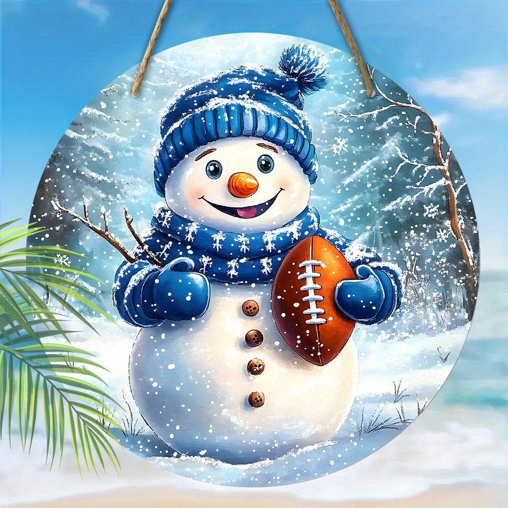 Cute Winter Wonderland Wooden Christmas Sign with Adorable Snowman Rugby Pattern, Ideal for Front Door Wall Hanging Decor, Ideal Christmas Gift