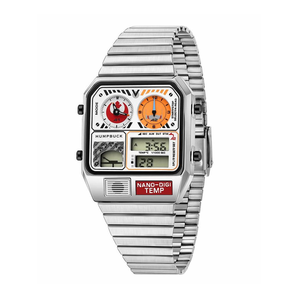 Classic Design Stainless Steel Watches for men with LED Digital Display and Temperature Calendar