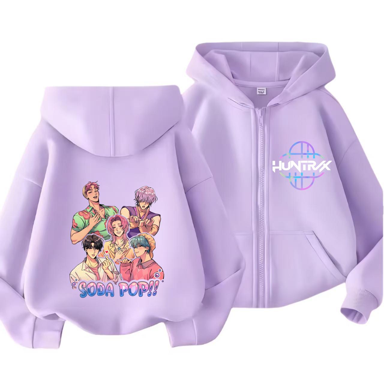 Felpa con Cappuccio e Zip Kpop Cacciatori di Demoni Bambini Huntrix Rumi Zoey Cartone Animato Moda Felpa con Zip Ragazzo Ragazza Top Casual Abbigliamento Bambini Regalo 140