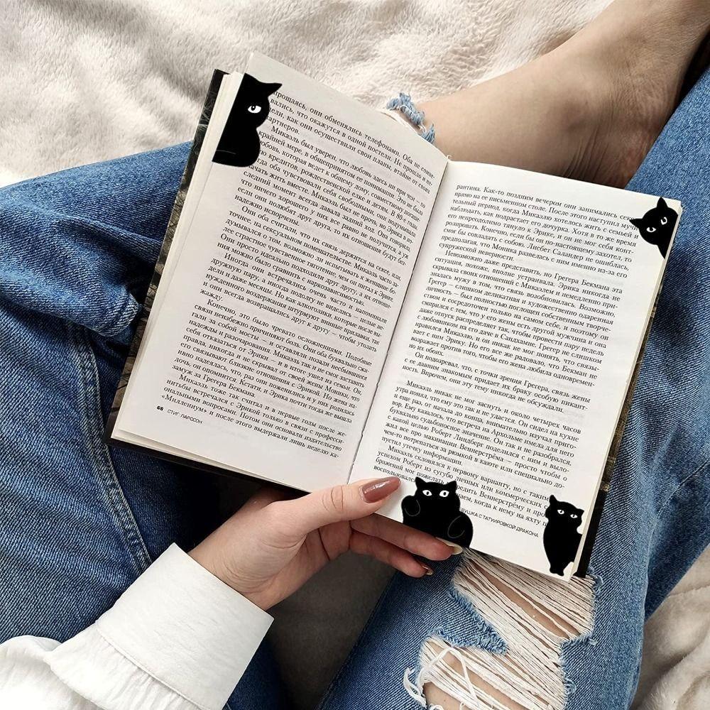 6PCS Black Magnetic Bookmarks Magnetic Pagination Mark New Black Cat Bookmark Students Teachers