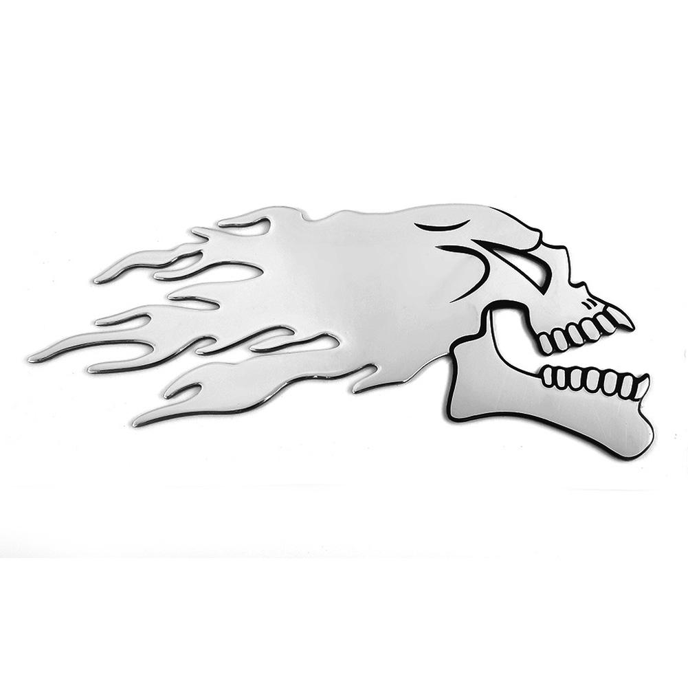 Motorbike Motorcycle Tank Car Sliver Flaming Skull 3D Gel Sticker Decal L/R Pair