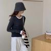 Ladies Autumn Winter Long Sleeve Fake Two Piece Basic Solid Color Pullover Knitted T Shirt Top