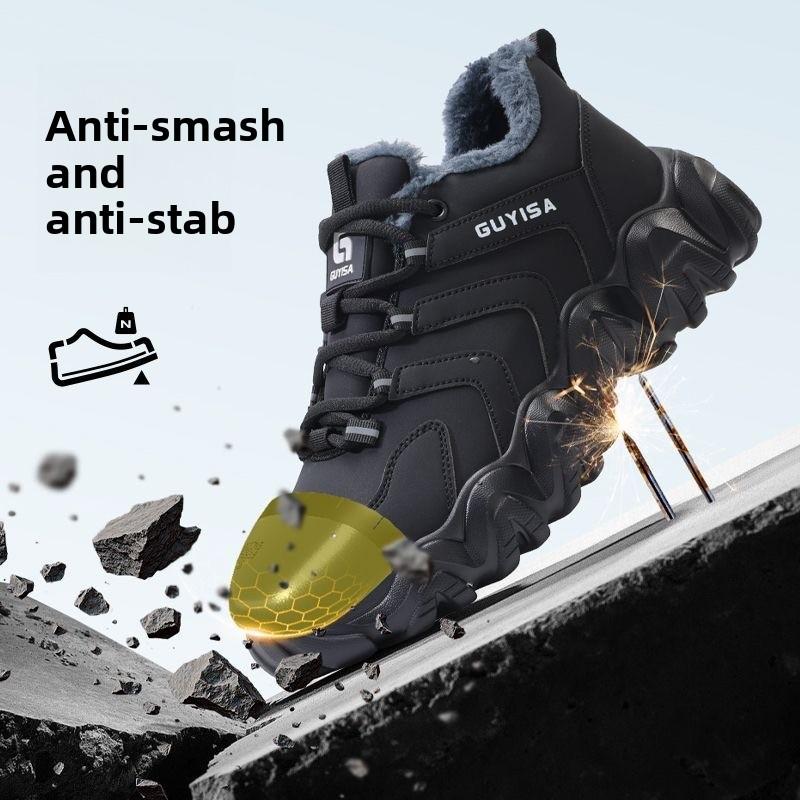 Fleece-lined Safety Sneakers for Men Woman Winter Steel Toe Boots Thickened Warm Woman Anti-smashing Work Shoes Protective 36-46