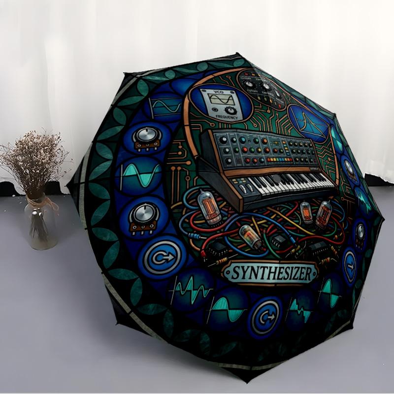 ElectroMechanical Harmony pattern umbrella, portable and foldable design, 8 ribs, a casual accessory for Halloween, Christmas, and birthday gifts.