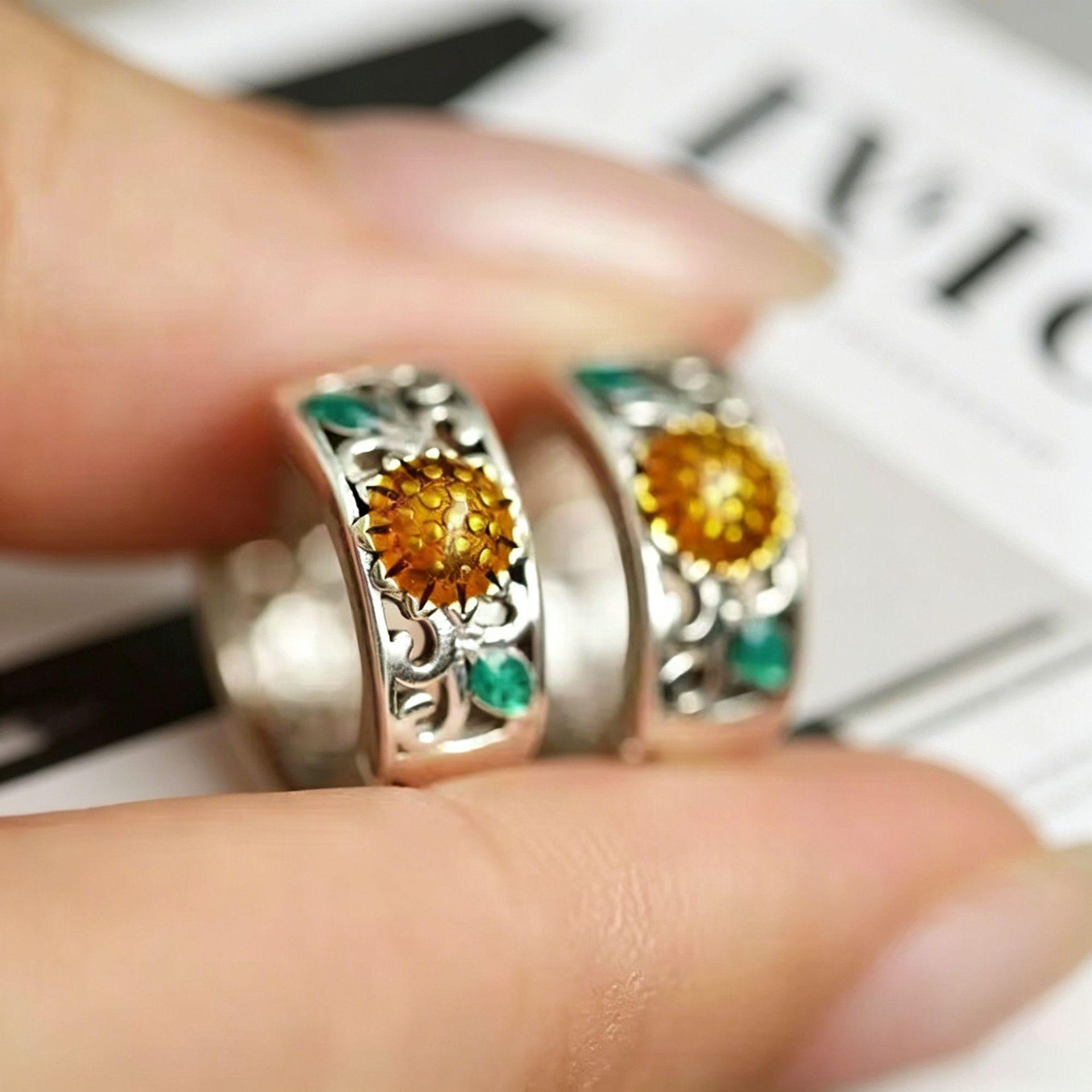 Retro Pastoral Enamel Sunflower Earrings - Colorful Ethnic Style подсолнечника