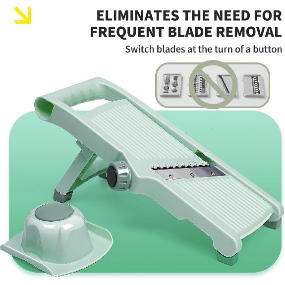 5-in-1 Adjustable Mandolin Slicer with Stainless Steel Blades, Julienne Slicer Adjustable Thickness 0.1-10mm, Safe Mandoline Food Slicer for Kitchen,