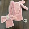New cute rabbit ears plush hat scarf integrated two-piece set women's autumn and winter hooded scarf to keep warm