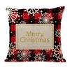 Red Plaid Sofa Linen Christmas Pillow Cover Reindeer Snowflake Home Cushion Cover