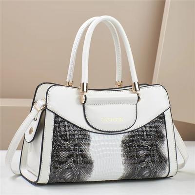 New Trend with Bright Leather Alligator Print Middle-aged Women Shoulder Handbag Large Capacity Fashion Commuter Crossbody Bag