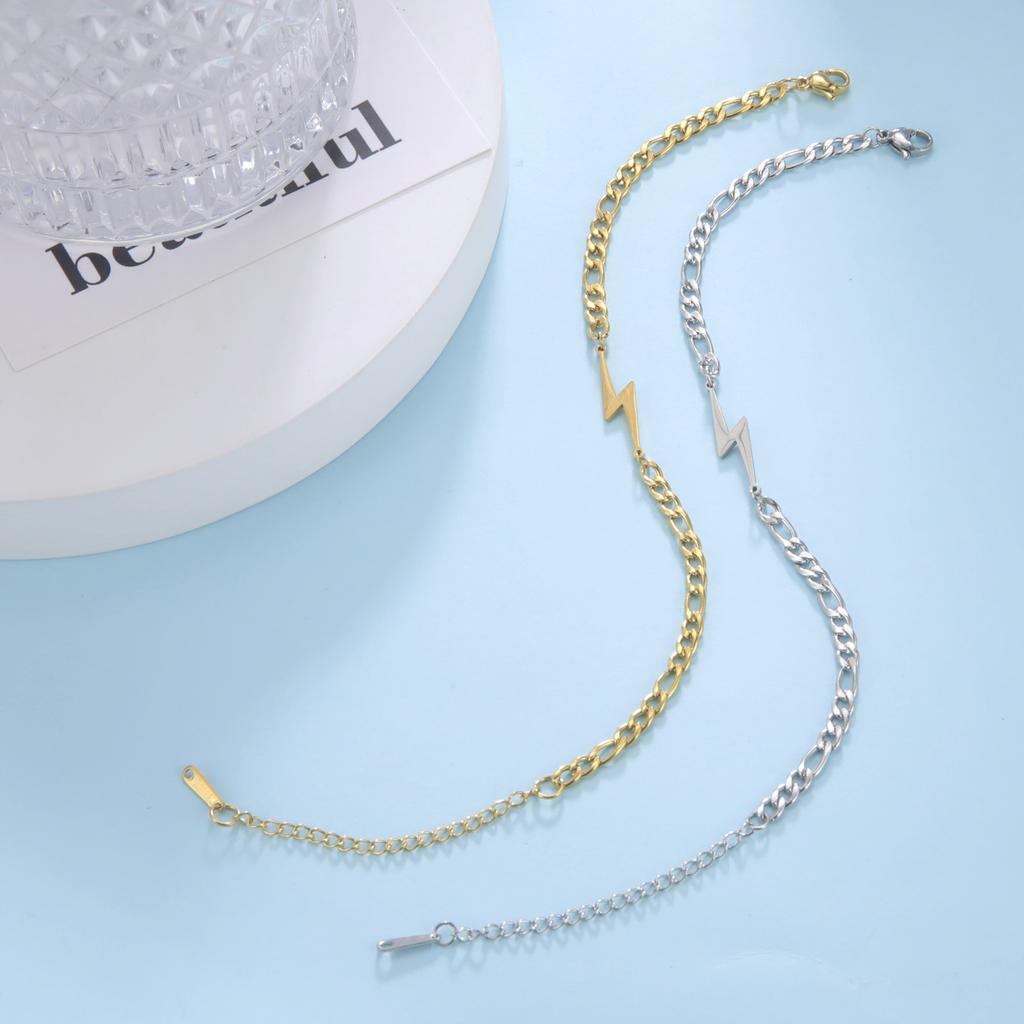 Stainless Steel Lightning Bolt Bracelet for Men Women Lightning Flash Thunder Charm Dainty Beaded Bracelets Stainless Steel Layered Chain Bracelets