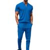 Summer 2025 Men's Waffle Knit Stand Collar Zipper Top and Long Pants Set - European & American Style