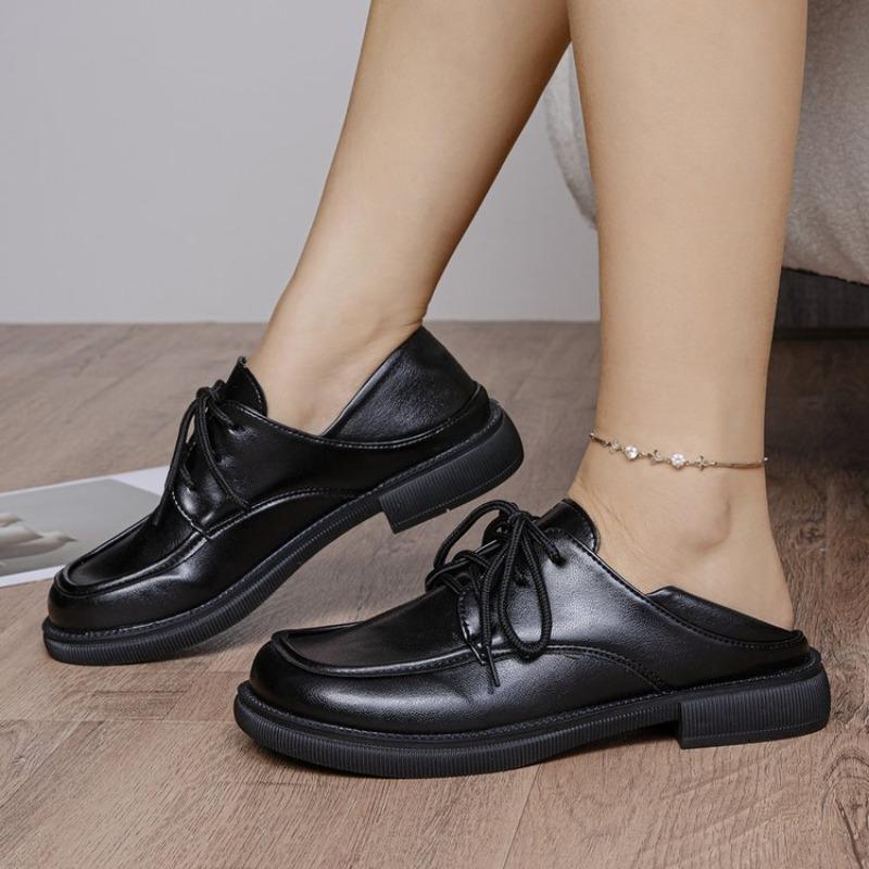 Large Size Loafers Female Black Single Shoes Female 2026 New Lace-up British Style Small Leather Shoes