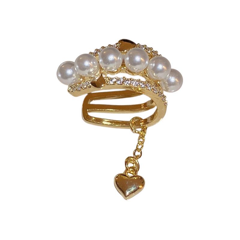 Ear Clip ~ Gold-Plated Zircon Pearl Heart Non-Pierced Earrings | Luxury Feel, Elegant Ear Jewelry