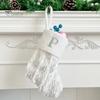 1Pc Christmas White Stocking Letter Embroidery Knitted Handmade Reusable Xmas Tree Hanging Gift Bag Stocking Pendant Party Holiday Decoration