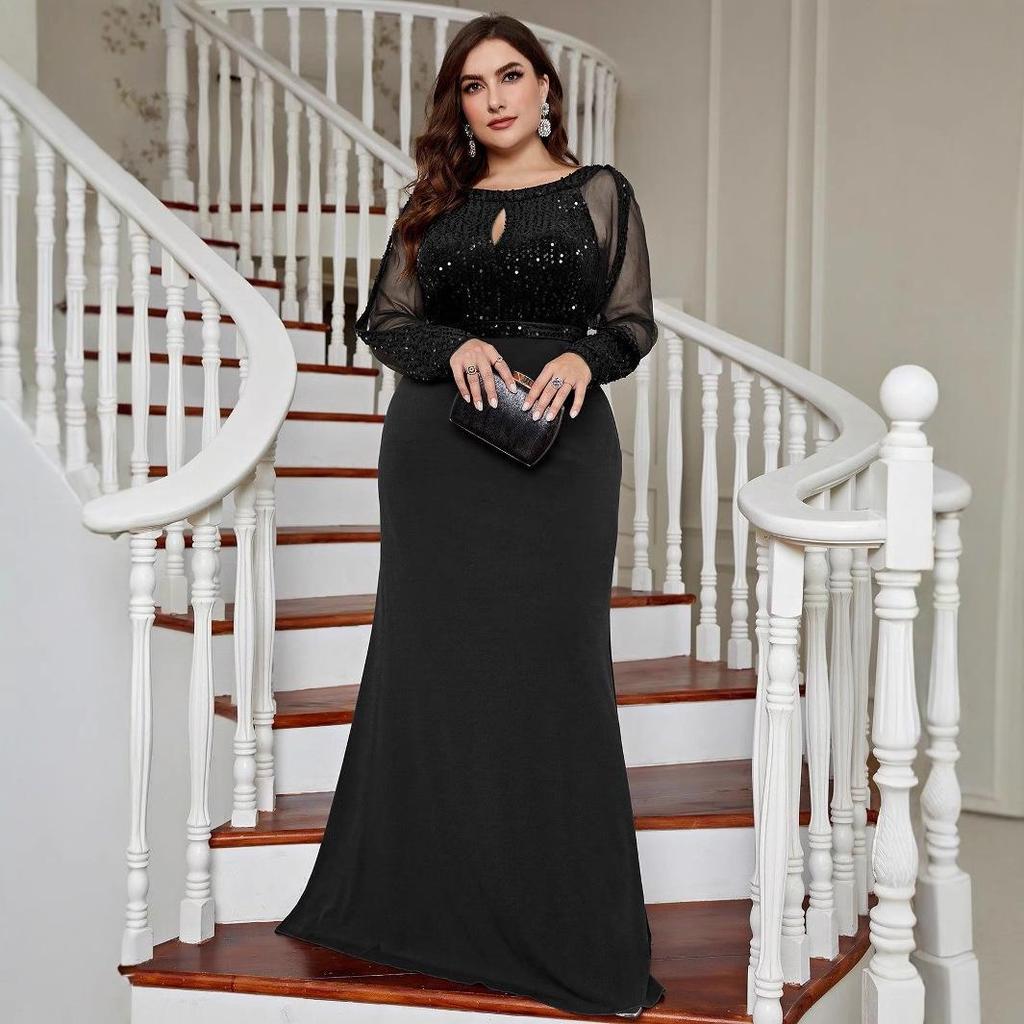 Plus Size Solid Color Slimming Evening Dress for Summer Banquets and Parties