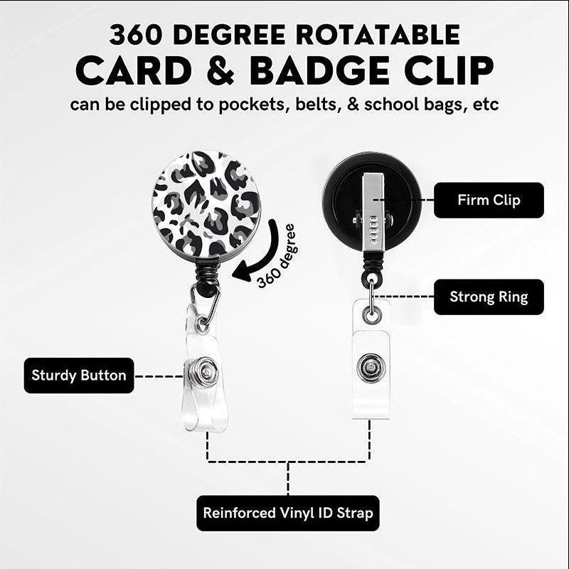 Leopard Print Retractable Badge Reel Holder with Card Holder Neck Strap Lanyard Stylish ID Name Worker Card Keychain for Women