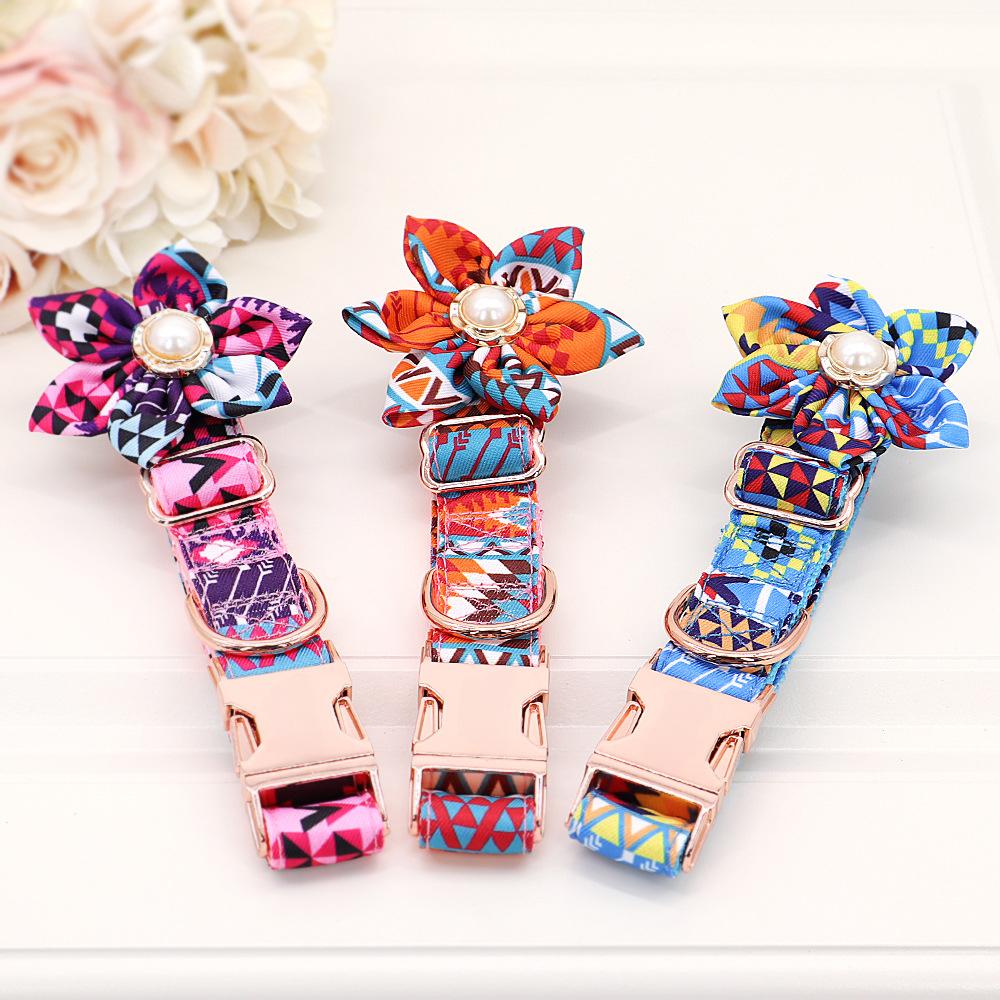 Pet Dog Ethnic Style Flower Metal Buckle Collar