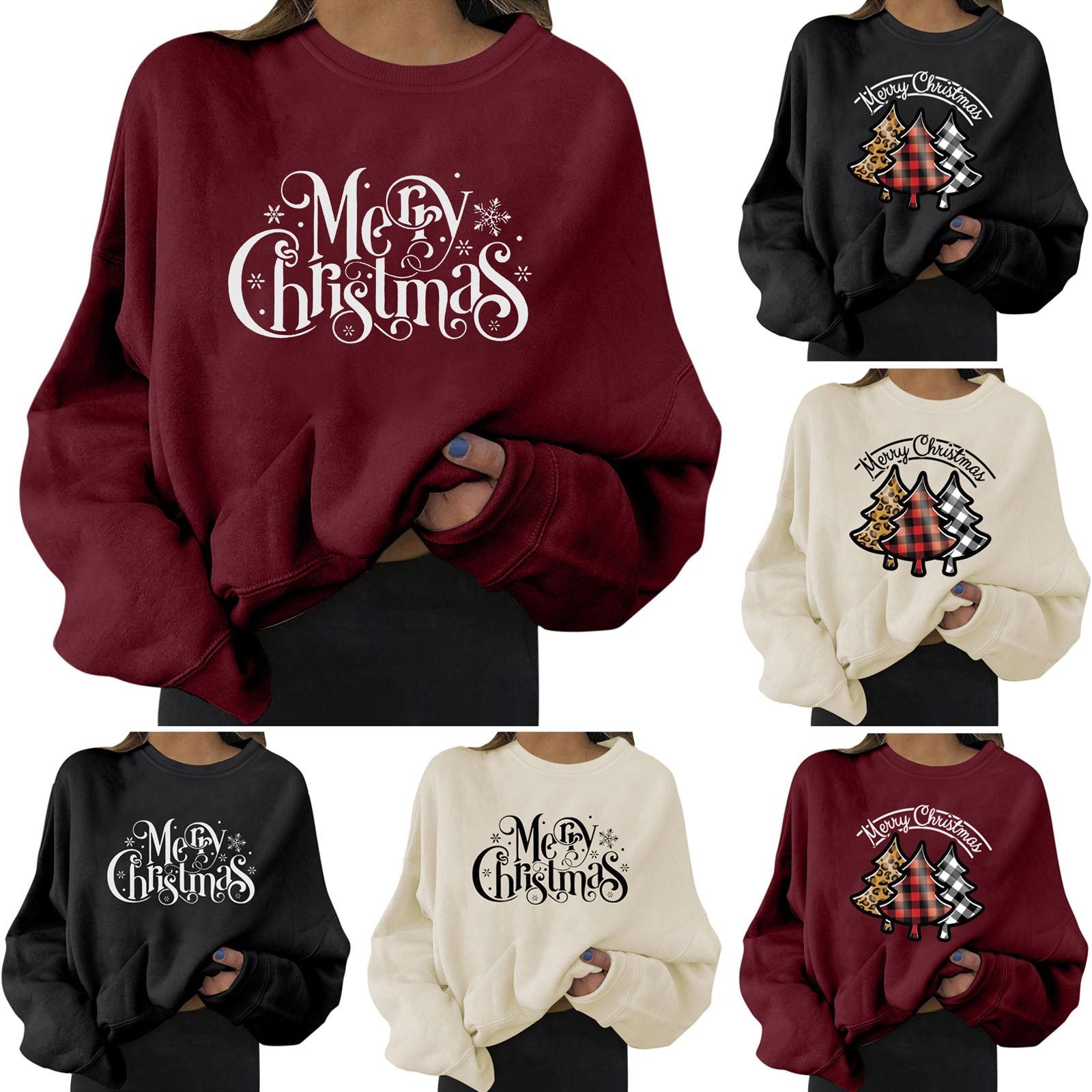 

Женский повседневный модный рождественский пуловер с длинным рукавом и круглым вырезом с принтом