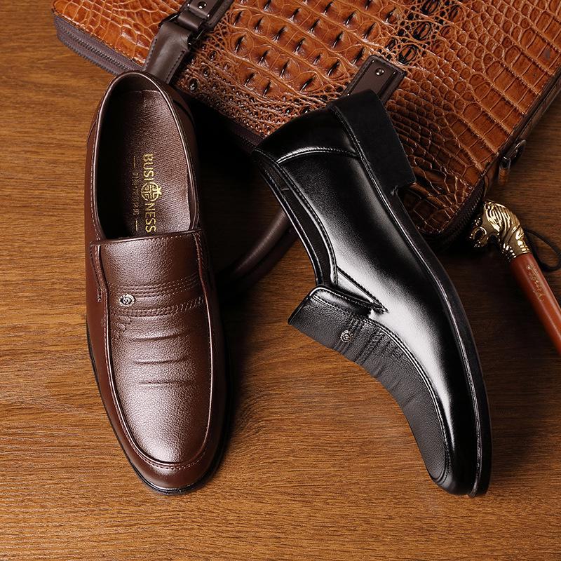 2024 Autumn Men's Soft Sole Casual Leather Shoes - Breathable Business Footwear for Middle-Aged and Elderly
