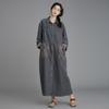 Women Vintage Dress Spring Turn-down Collar Long Sleeve Button Patchwork Pockets A-Line Dress
