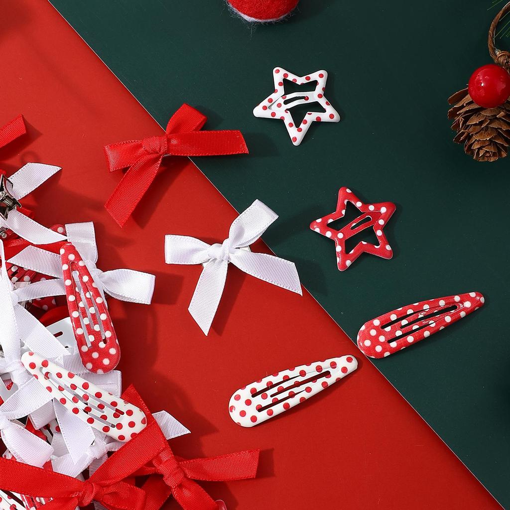 Ballet Style Ribbon Bow Duckbill Hair Clip Set – Sweet Christmas Braiding Accessories