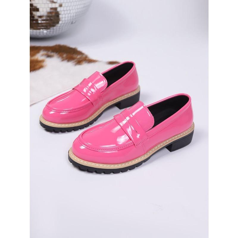 Damskie mokasyny ze skóry lakierowanej na bloku, rozmiary plus size, nowe jesienne skórzane buty w stylu brytyjskim