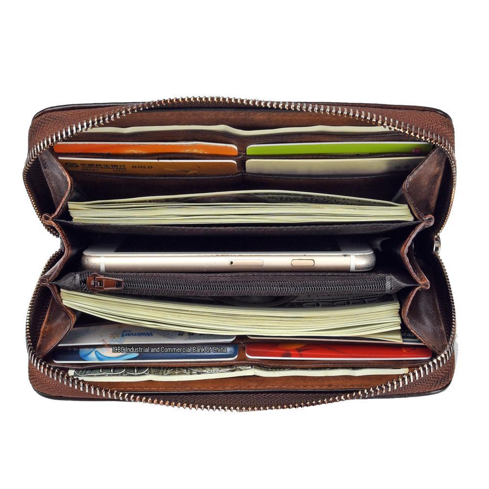 Europäische und amerikanische Retro-Handtasche und Brieftasche aus handgeriebenem Rindsleder mit hohem Baum