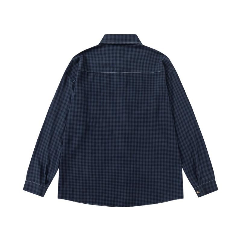 Japanese Style Plaid Shirt Men Women Loose Fit Casual Long Sleeve With Pocket