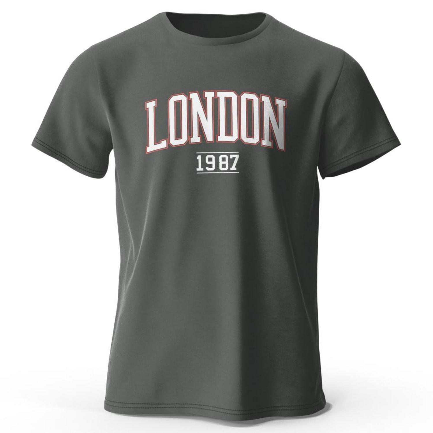 

Мужская футболка London 1987 Vintage Sport 100% хлопок с принтом, свободные футболки для мужчин и женщин, спортивная одежда, топы S чёрный