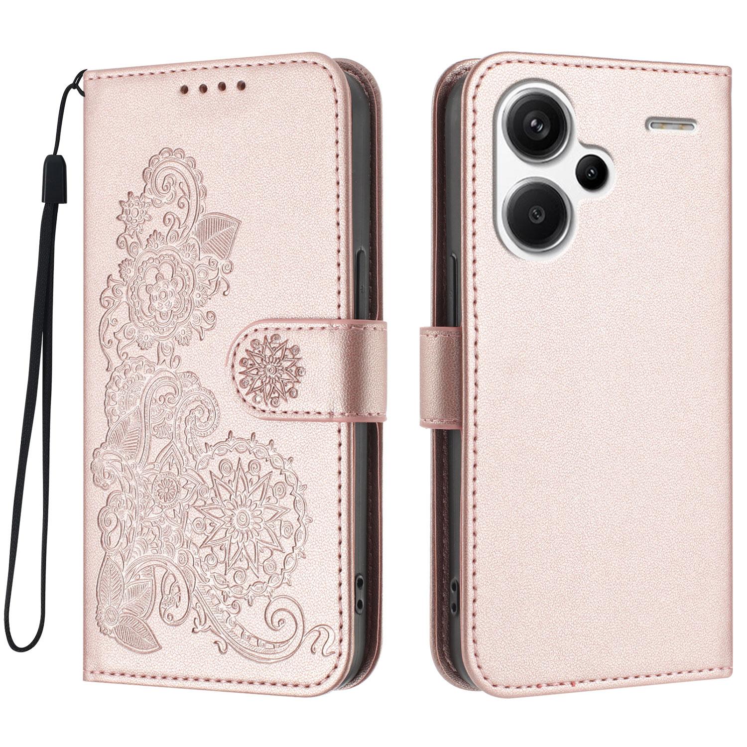 

Для Xiaomi Redmi Note 13 Pro+ 5G Чохли для телефону Шкіряний гаманець з квіткою мандали Мобільна кришка з ремінцем Rose Gold