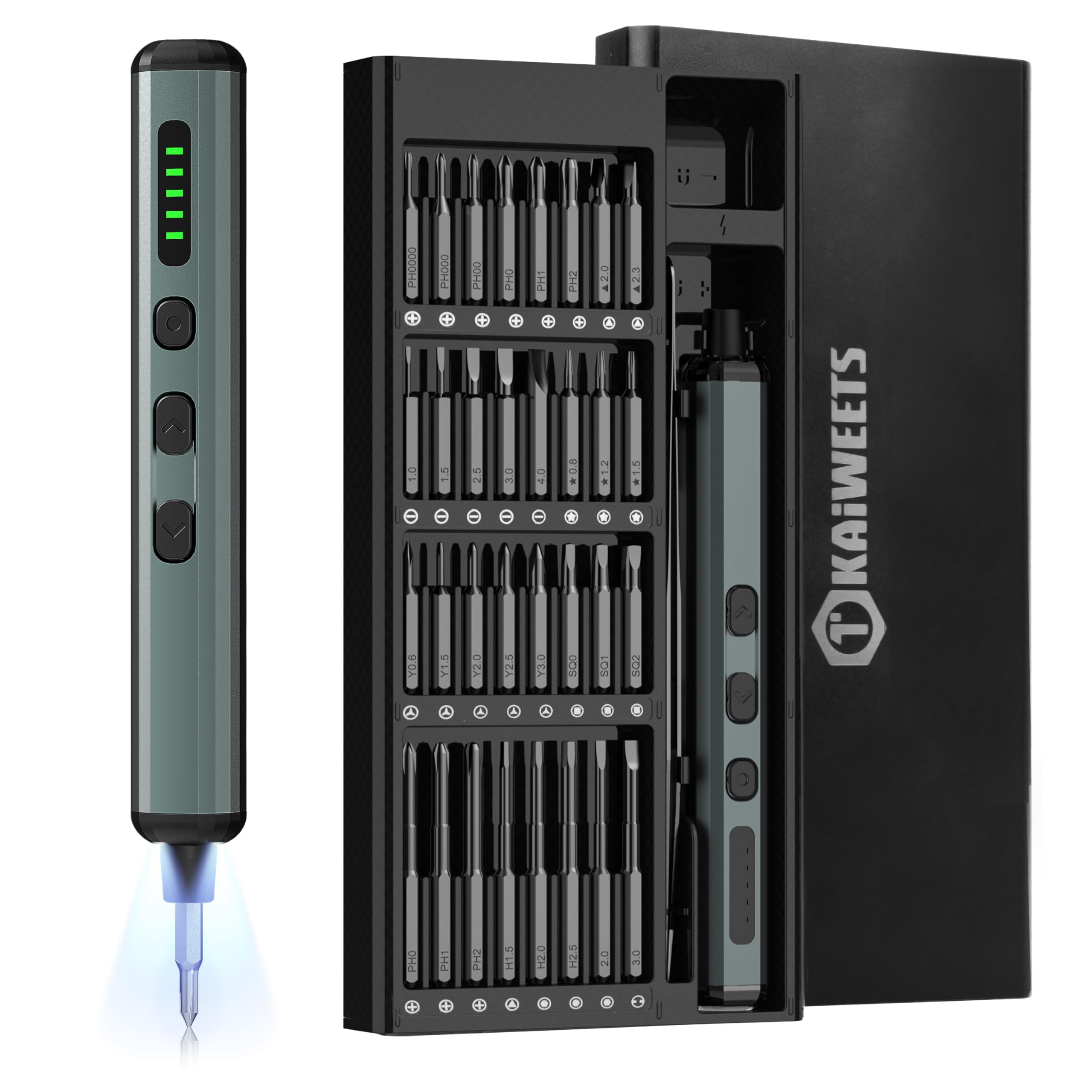 

KAIWEETS Electric Precision Screwdriver S2 Rechargeable Magnetic Screwdriver Pen Type with Forward and Reverse LED Special Screwdriver for and DIY сірий колір