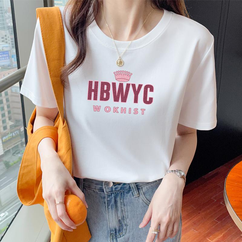 

Плечевая белая хлопковая футболка с коротким рукавом женская свободная 2025 лето новая маленькая базовая футболка тренд S