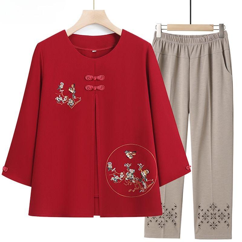 Women Summer Outfit Embroidered Shirt and Pants 2 Piece Set  Clothes