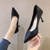 2025 Spring New Black Pointed Shallow Mouth Single Shoes Women's Professional Work Work Stiletto High Heels
