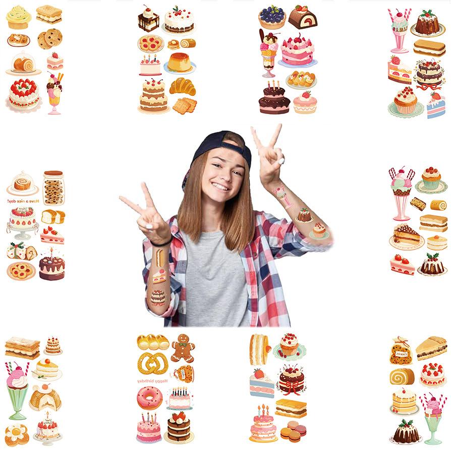New Cartoon Dessert Cake Tattoo Stickers Waterproof Party Gift Funny Face Stickers