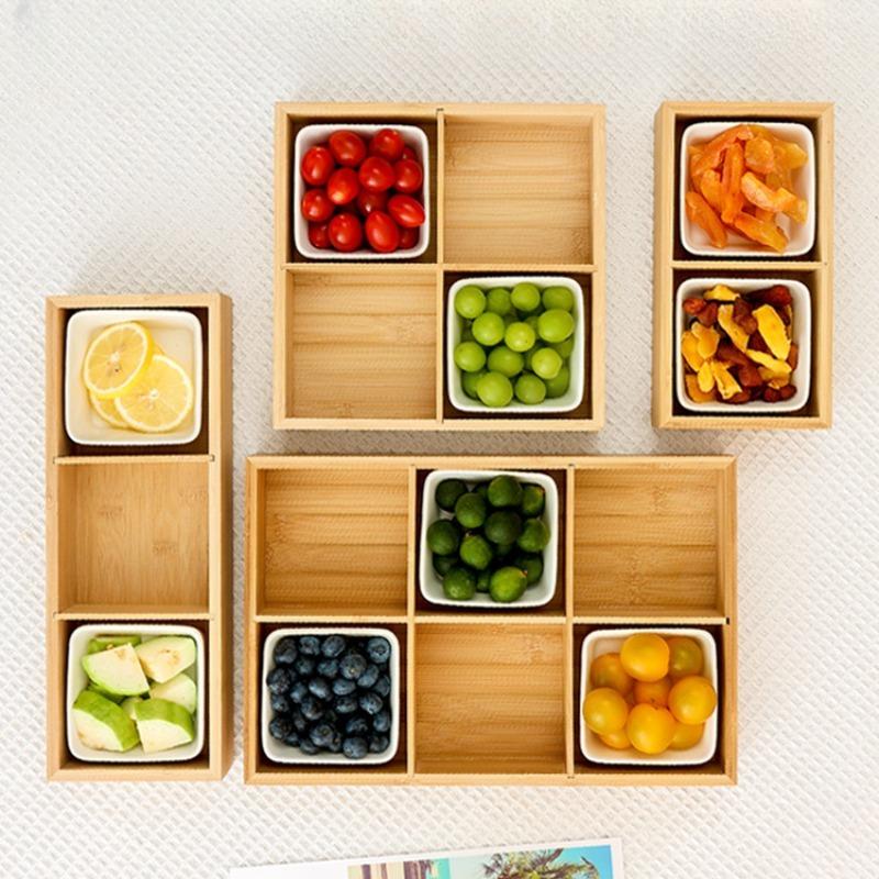 Bambus-Snackteller mit 9 Fächern, japanischer Sushi-Teller, Restaurant-Hotpot-Servierplatte, Teetisch, Trockenobstteller