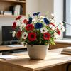 10 Pcs Artificial Fake Pansy Flowers for Outdoor Patriotic Red White Blue UV Resistant Faux Silk Flowers for 4th of July Front Door Porch Patio