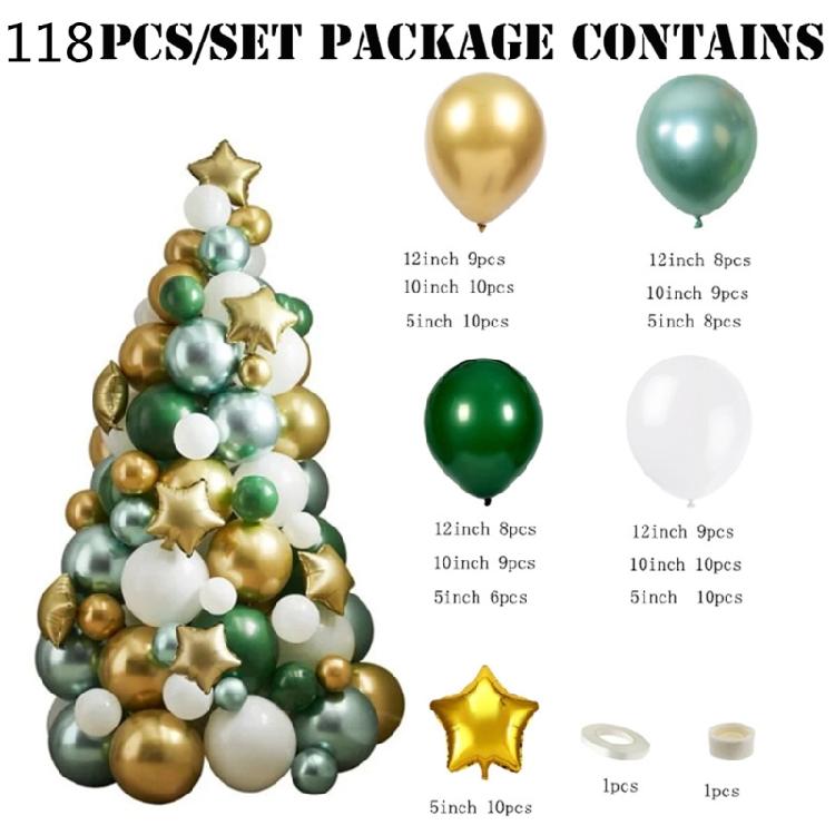 Green Gold Garland Balloon Decor White Silver Balloon Kit DIY Christmas Tree