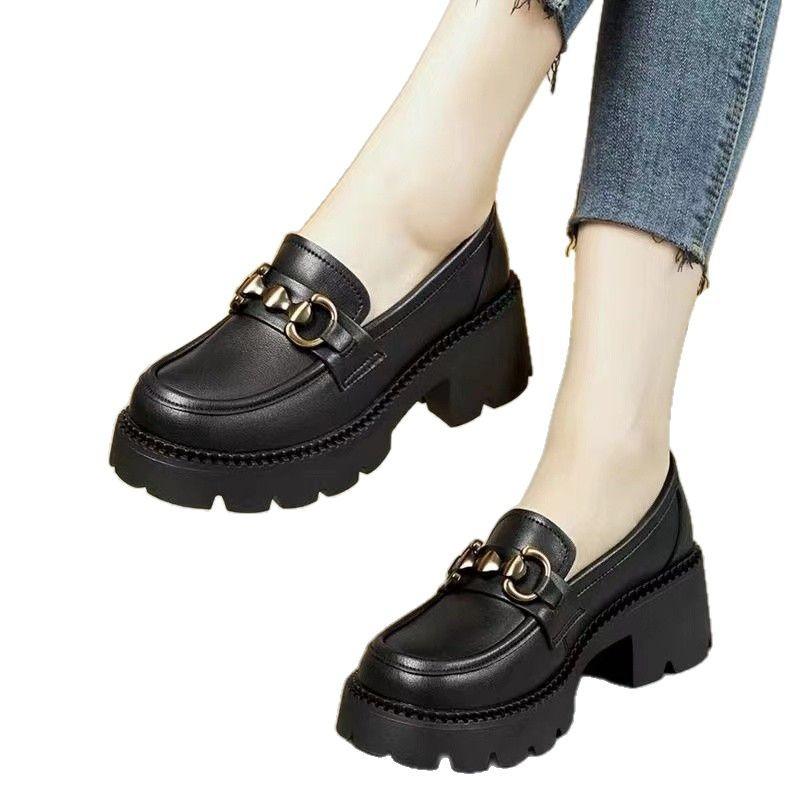 Women's Shoes Small Leather Shoes Casual Shoes Loafers 2025 New Muffin Thick Sole Heightened Soft Sole Versatile