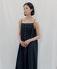 STEP AROUND Pintuck Button Slip Dress_Black