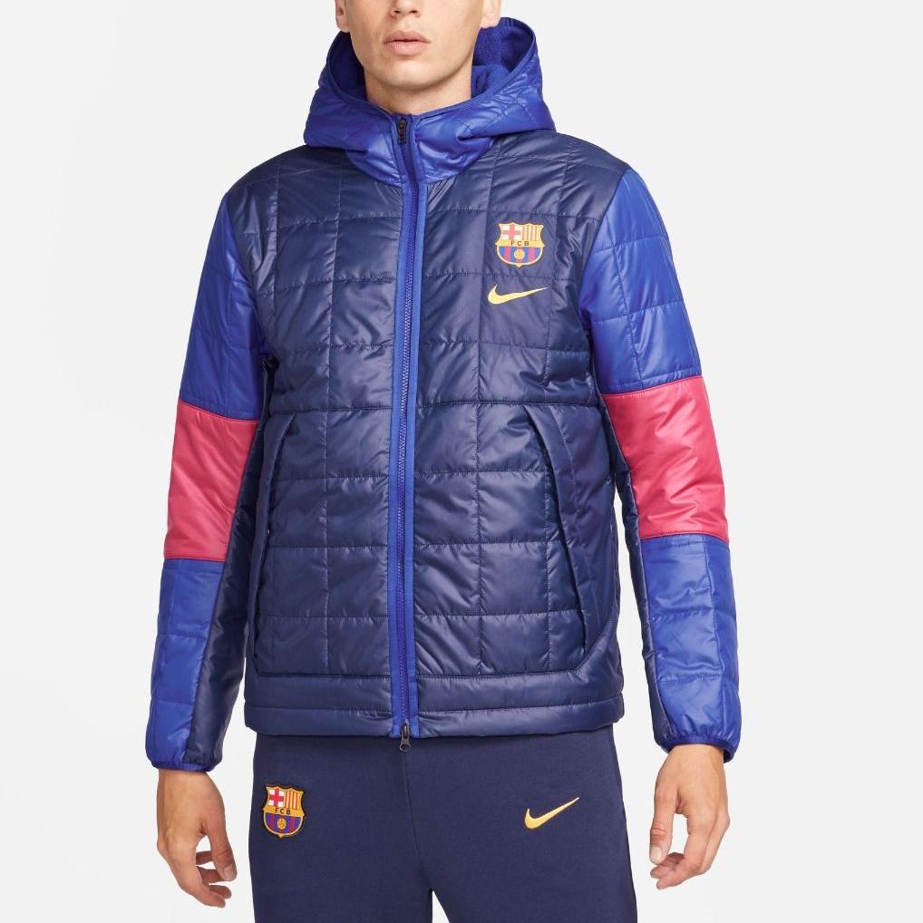 Nike Barcelona Sezóna 21-22 Sportovní ležérní teplá bavlněná bunda s kapucí Pánská bunda Námořnická modř DM0607-451