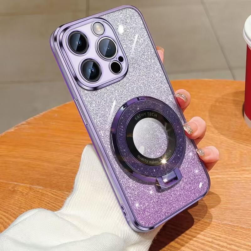 

Подходит для iPhone16proMax Чехол для мобильного телефона с блестками Магнитный держатель Apple 15 Градиентный цвет 14 Противоударный защитный чехол iPhone7P/8P фиолетовый