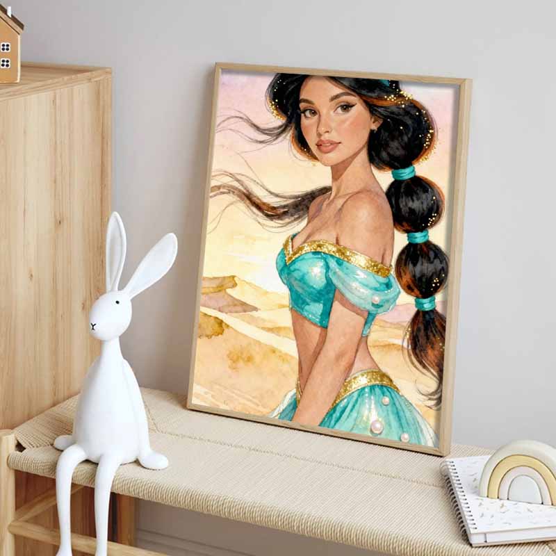 Disney 5D DIY Diamond Painting, Aladdin and Jasmine Princess Illustration Cartoon Full Diamond Mosaic Diamond Painting Art Wall Decoration Craft Set
