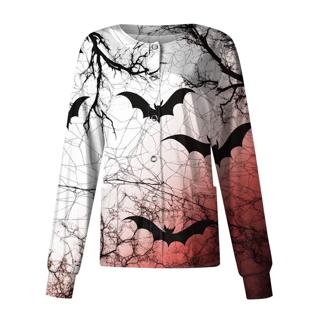 Dámské ležérní oblečení s dlouhým rukávem, jednořadové halloweenské oblečení s potiskem Cardigan Top oblečení Uniformy